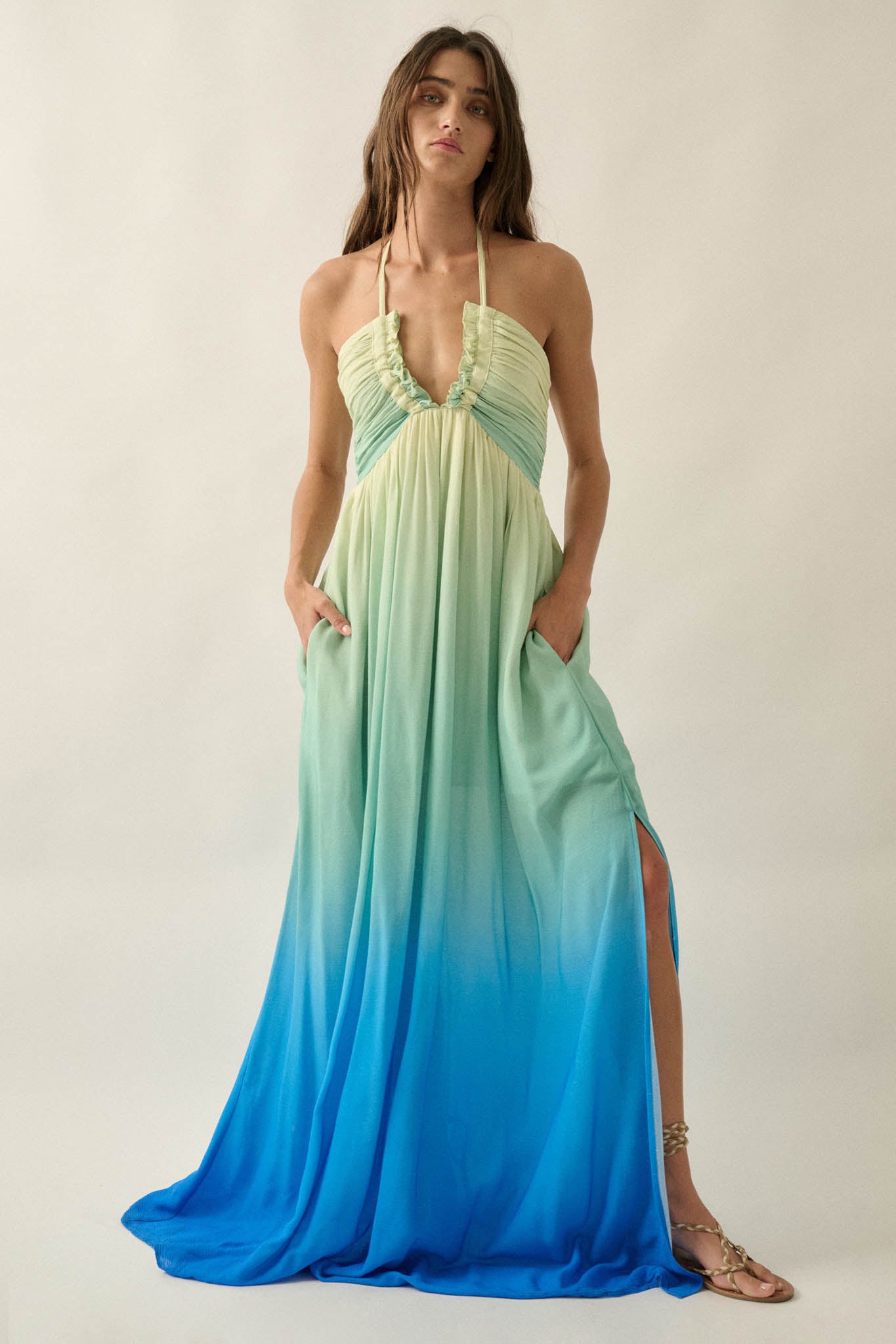 Shades of Summer Ombre Tie-Back Halter Maxi Dress - ShopPromesa