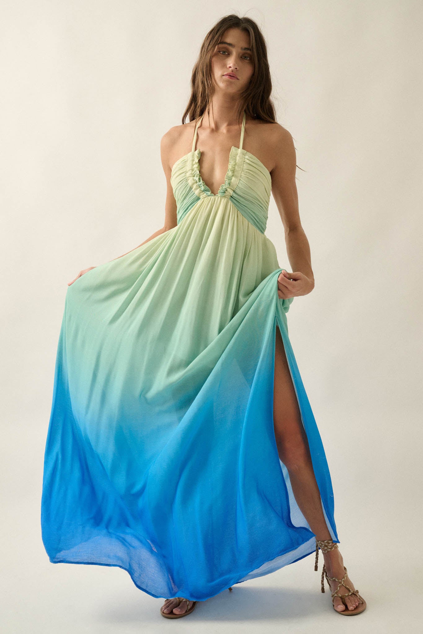 Shades of Summer Ombre Tie-Back Halter Maxi Dress - ShopPromesa