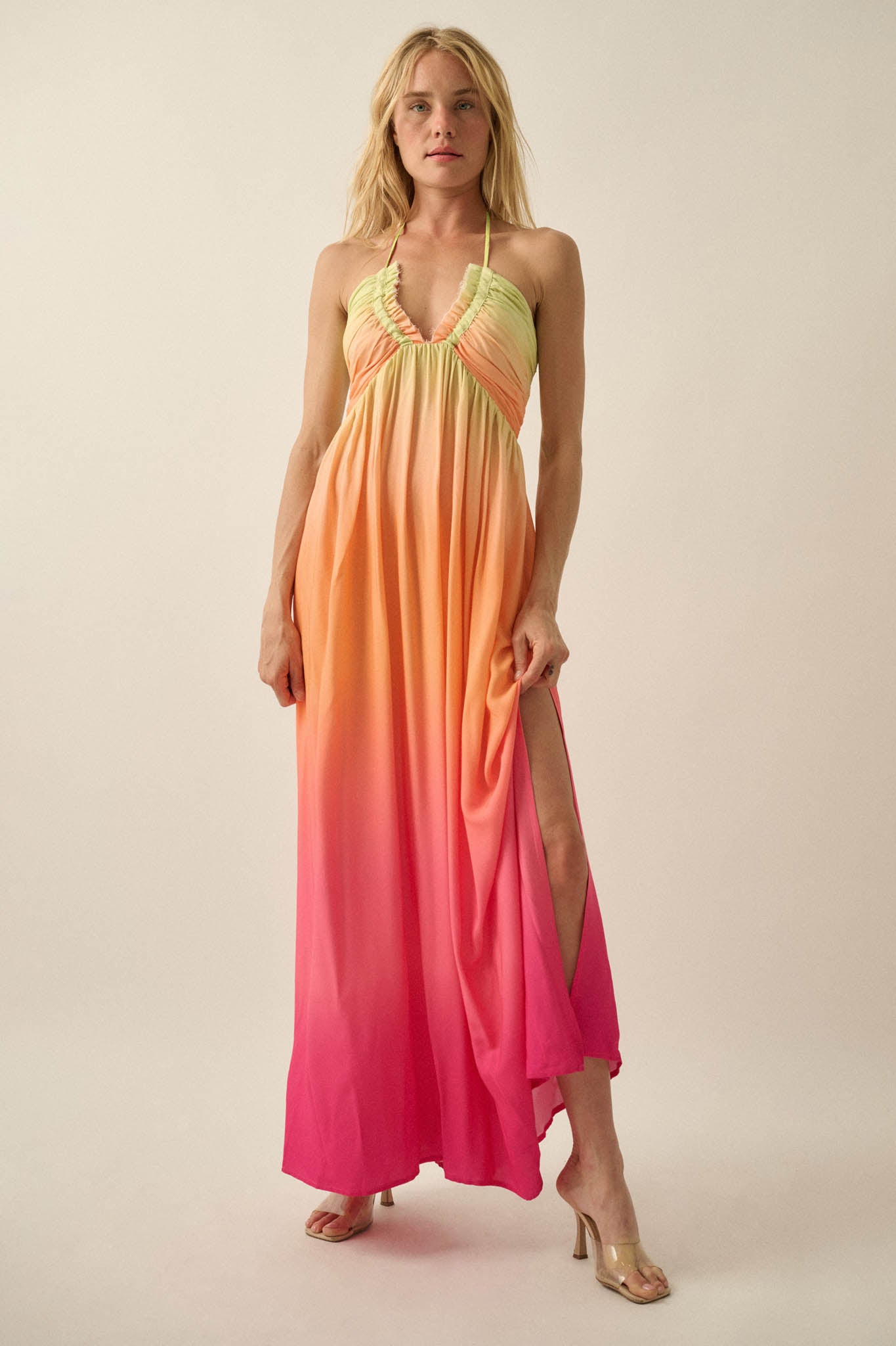 Shades of Summer Ombre Tie-Back Halter Maxi Dress - ShopPromesa
