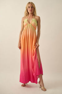 Shades of Summer Ombre Tie-Back Halter Maxi Dress - ShopPromesa