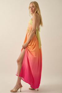 Shades of Summer Ombre Tie-Back Halter Maxi Dress - ShopPromesa