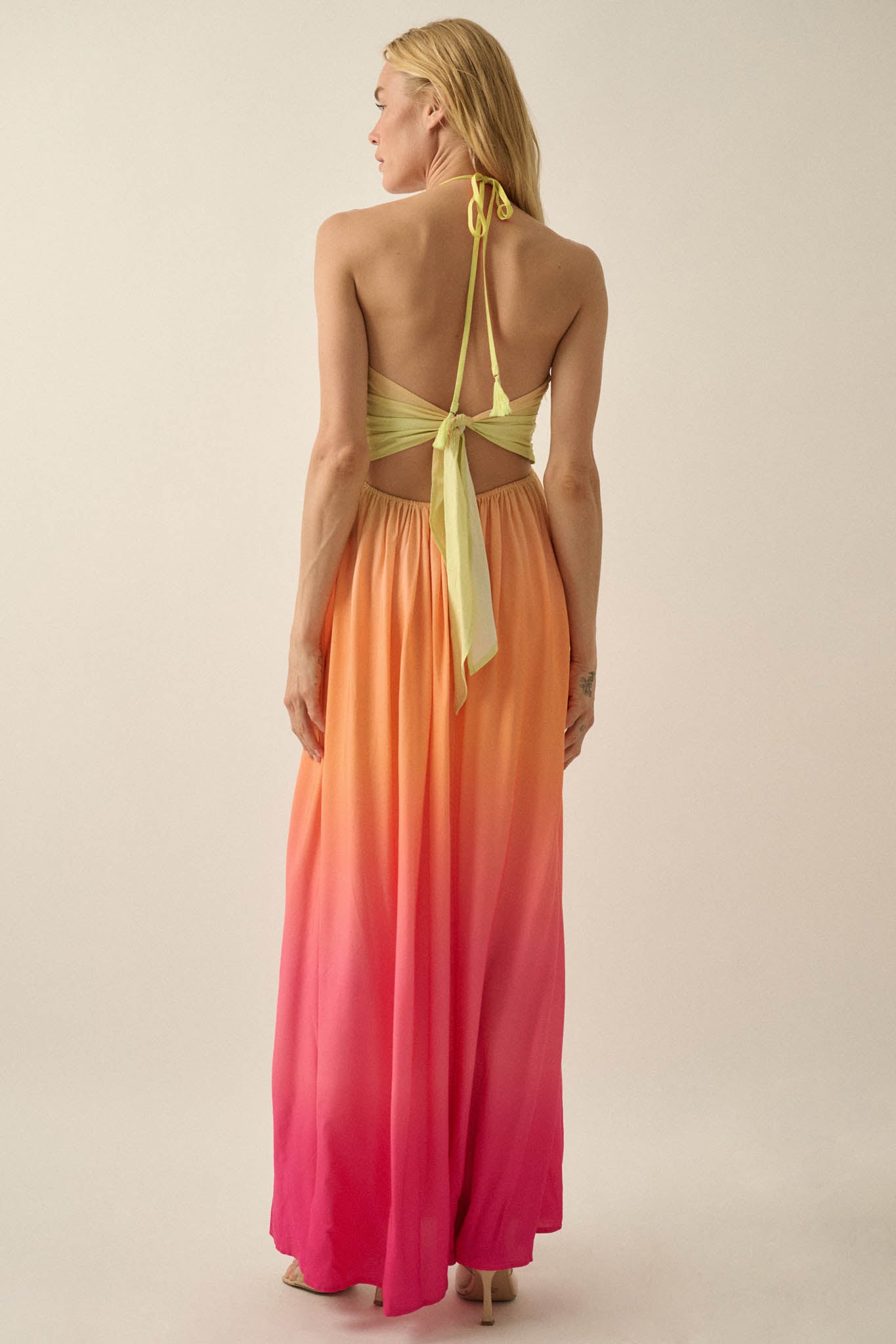 Shades of Summer Ombre Tie-Back Halter Maxi Dress - ShopPromesa