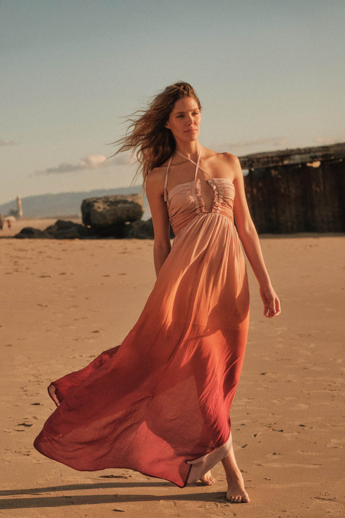 Shades of Summer Ombre Tie-Back Halter Maxi Dress - ShopPromesa