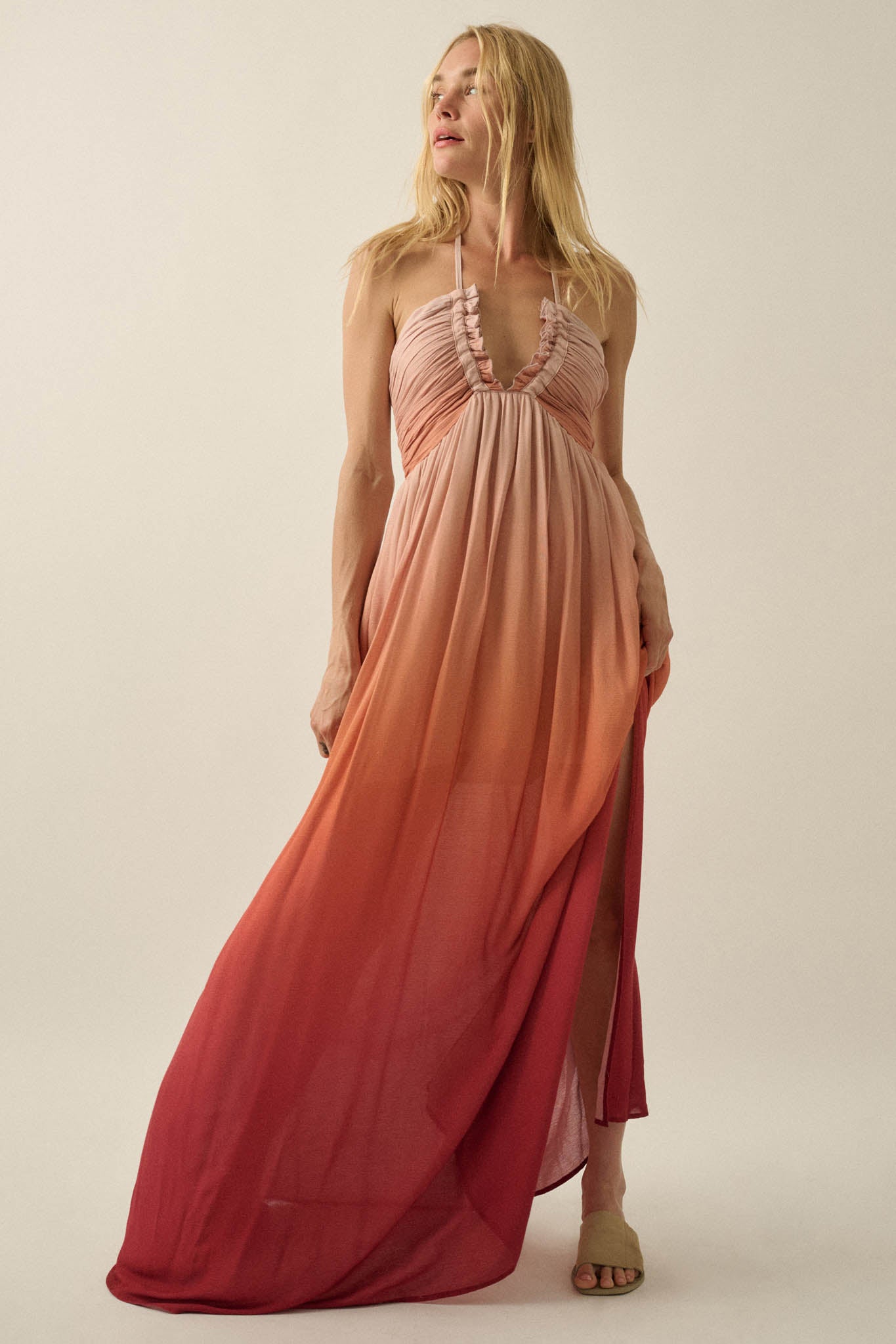 Shades of Summer Ombre Tie-Back Halter Maxi Dress - ShopPromesa