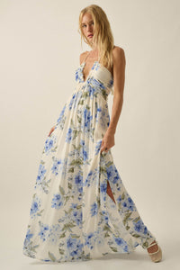 Blooming Elegance Floral Tie-Back Halter Maxi Dress - ShopPromesa