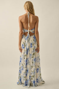 Blooming Elegance Floral Tie-Back Halter Maxi Dress - ShopPromesa