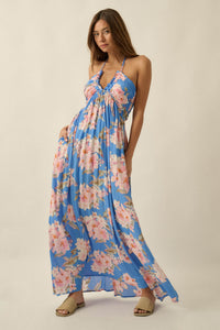 Blooming Elegance Floral Tie-Back Halter Maxi Dress - ShopPromesa