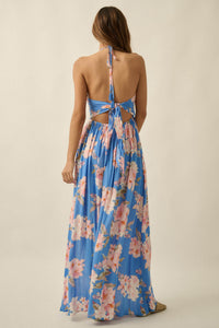 Blooming Elegance Floral Tie-Back Halter Maxi Dress - ShopPromesa