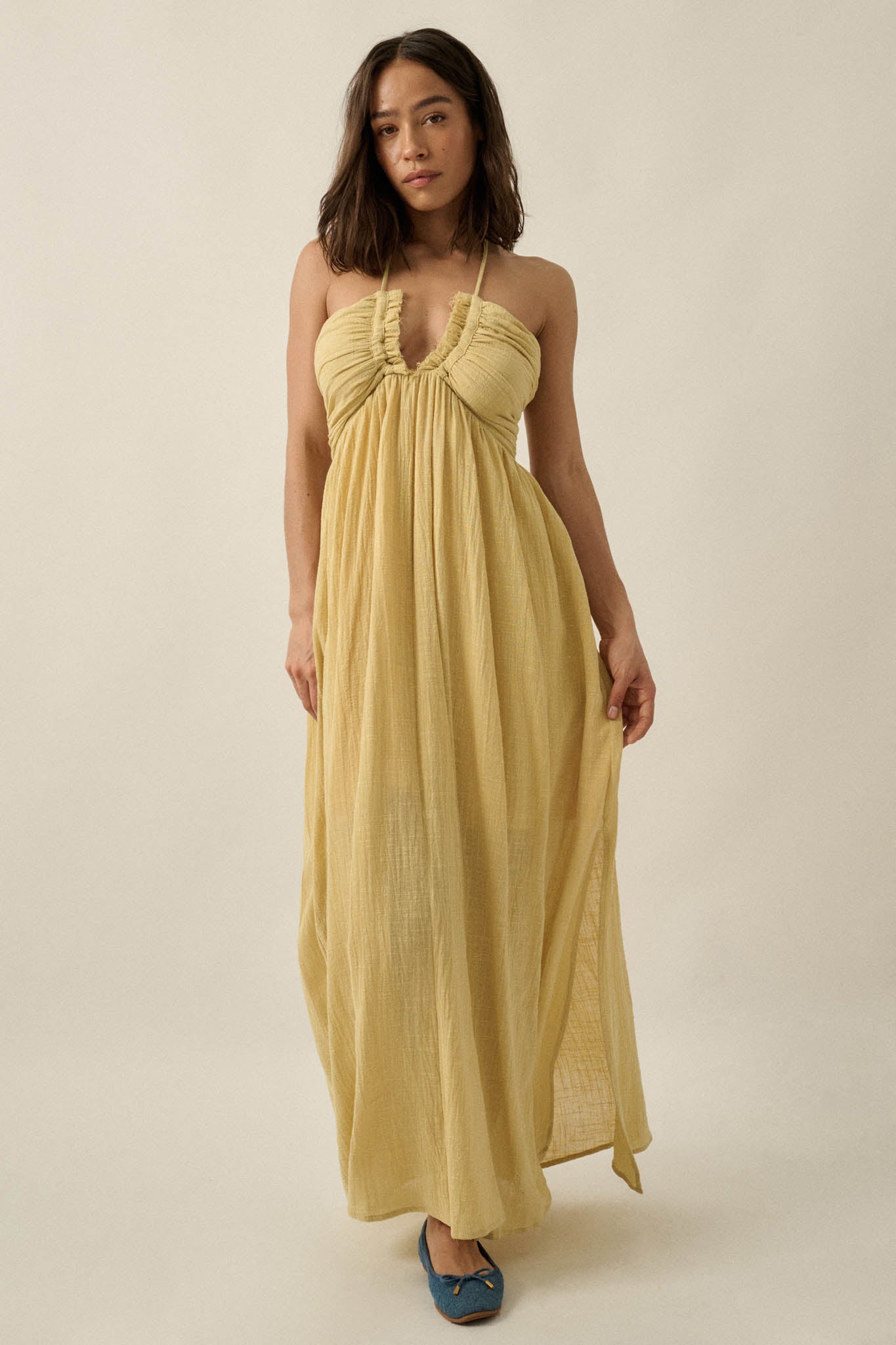Forever Free Cotton Gauze Tie-Back Halter Maxi Dress - ShopPromesa