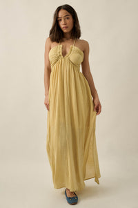 Forever Free Cotton Gauze Tie-Back Halter Maxi Dress - ShopPromesa