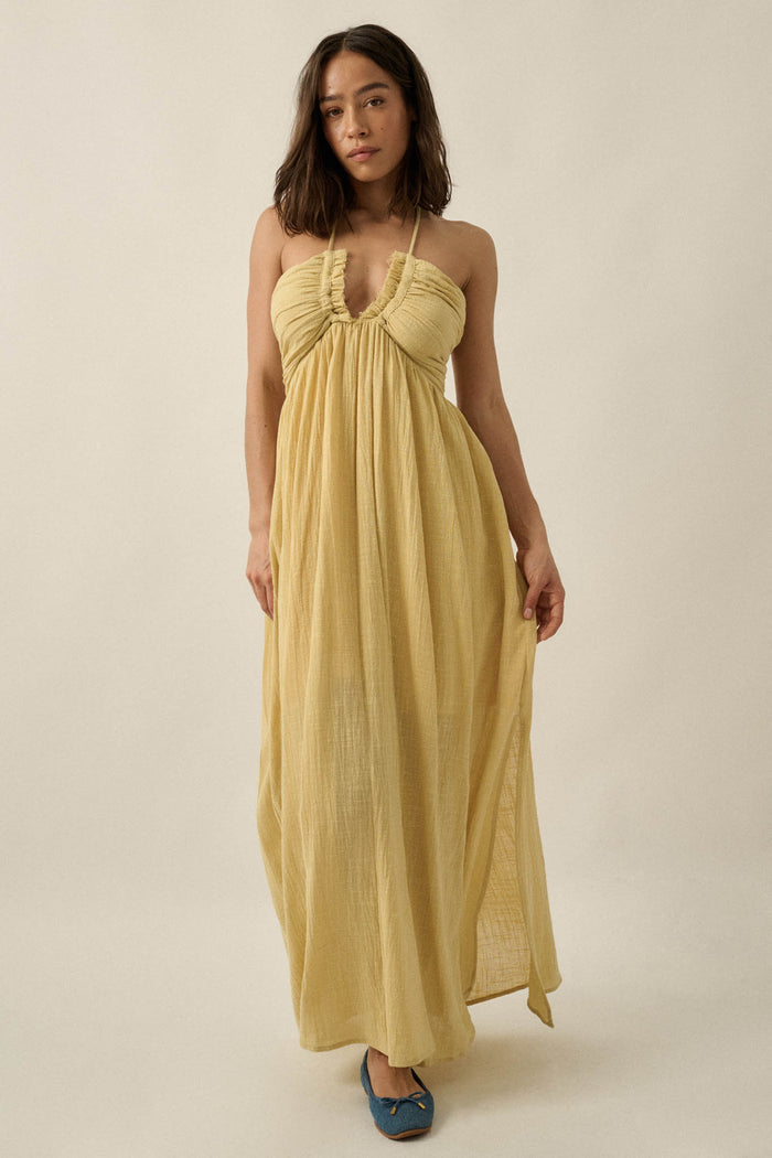 Forever Free Cotton Gauze Tie-Back Halter Maxi Dress - ShopPromesa