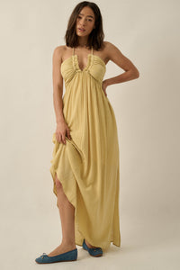 Forever Free Cotton Gauze Tie-Back Halter Maxi Dress - ShopPromesa