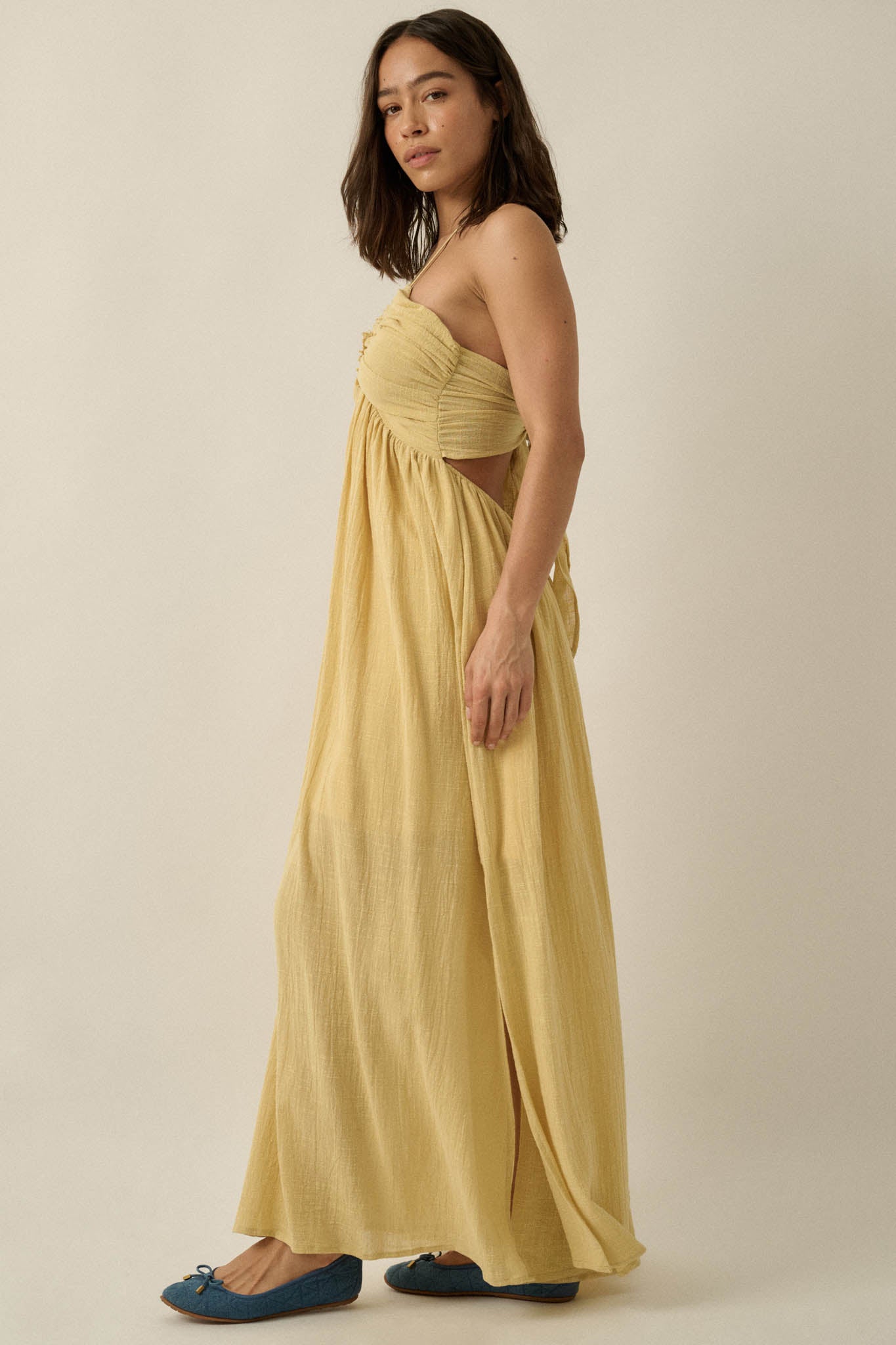 Forever Free Cotton Gauze Tie-Back Halter Maxi Dress - ShopPromesa
