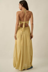 Forever Free Cotton Gauze Tie-Back Halter Maxi Dress - ShopPromesa
