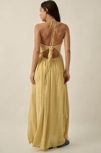 Forever Free Cotton Gauze Tie-Back Halter Maxi Dress - ShopPromesa