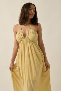 Forever Free Cotton Gauze Tie-Back Halter Maxi Dress - ShopPromesa