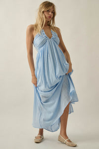 Forever Free Cotton Gauze Tie-Back Halter Maxi Dress - ShopPromesa