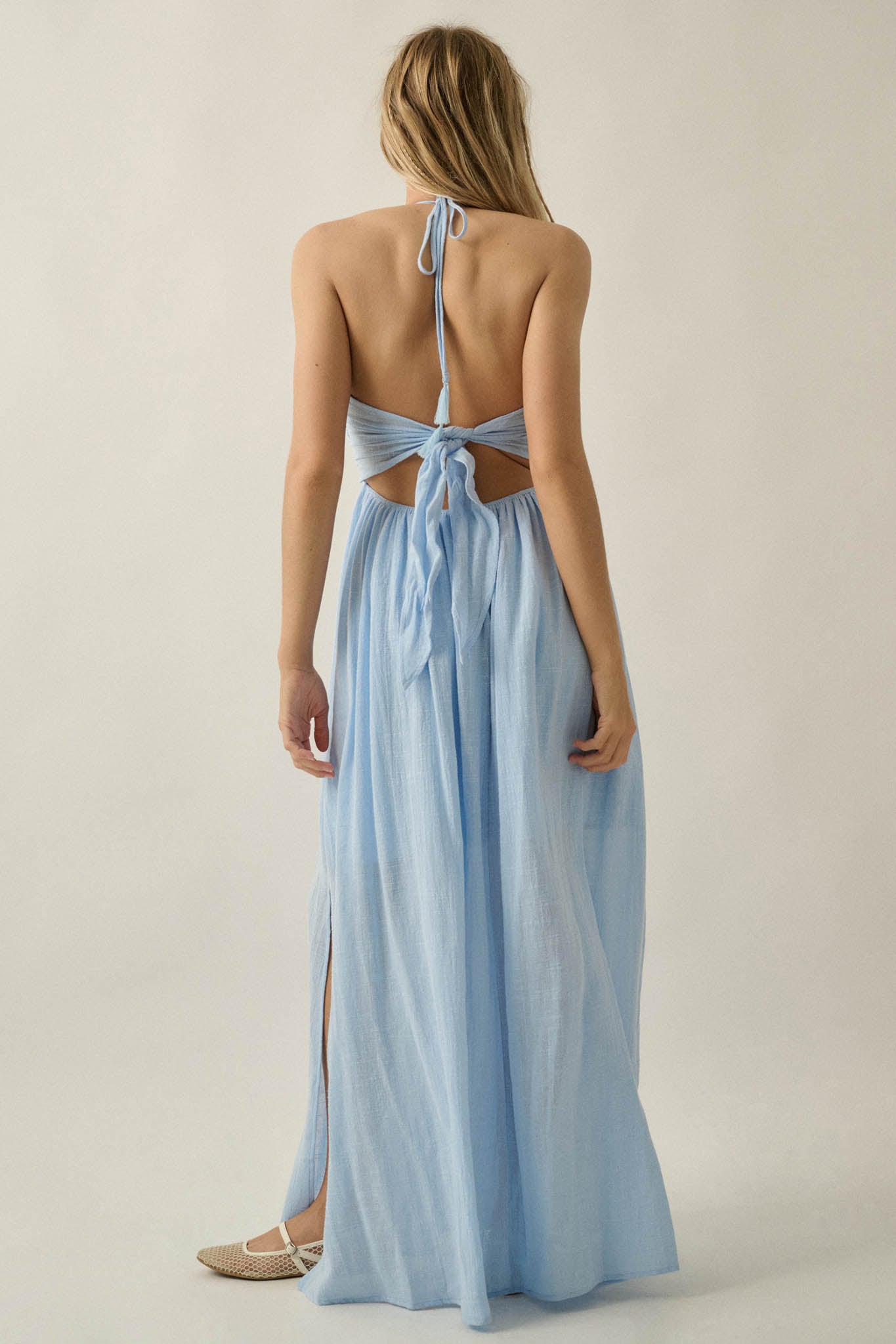 Forever Free Cotton Gauze Tie-Back Halter Maxi Dress - ShopPromesa