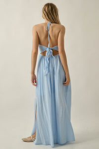 Forever Free Cotton Gauze Tie-Back Halter Maxi Dress - ShopPromesa