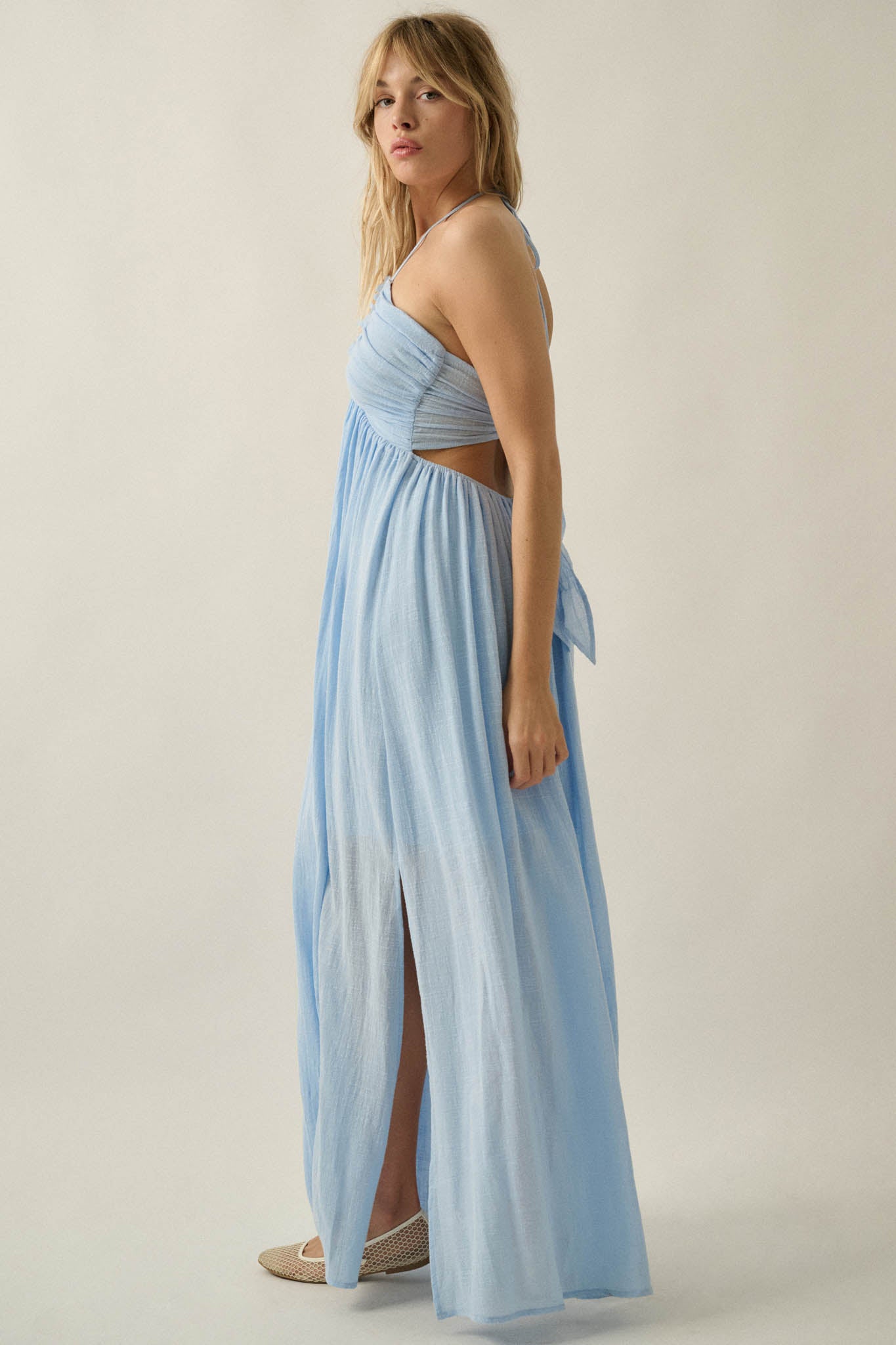 Forever Free Cotton Gauze Tie-Back Halter Maxi Dress - ShopPromesa
