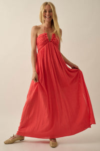 Forever Free Cotton Gauze Tie-Back Halter Maxi Dress - ShopPromesa