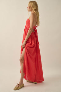 Forever Free Cotton Gauze Tie-Back Halter Maxi Dress - ShopPromesa