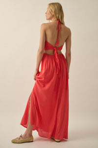 Forever Free Cotton Gauze Tie-Back Halter Maxi Dress - ShopPromesa