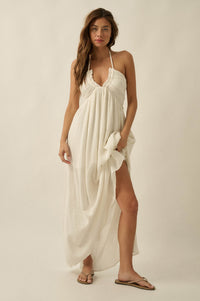 Forever Free Cotton Gauze Tie-Back Halter Maxi Dress - ShopPromesa