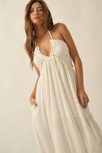 Forever Free Cotton Gauze Tie-Back Halter Maxi Dress - ShopPromesa