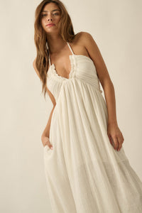 Forever Free Cotton Gauze Tie-Back Halter Maxi Dress - ShopPromesa
