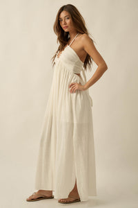 Forever Free Cotton Gauze Tie-Back Halter Maxi Dress - ShopPromesa