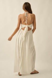 Forever Free Cotton Gauze Tie-Back Halter Maxi Dress - ShopPromesa