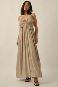 Forever Free Cotton Gauze Tie-Back Halter Maxi Dress - ShopPromesa