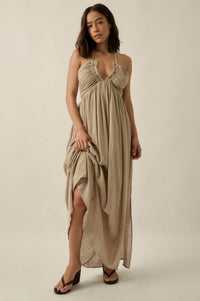 Forever Free Cotton Gauze Tie-Back Halter Maxi Dress - ShopPromesa
