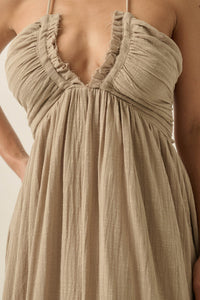 Forever Free Cotton Gauze Tie-Back Halter Maxi Dress - ShopPromesa