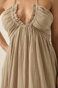 Forever Free Cotton Gauze Tie-Back Halter Maxi Dress - ShopPromesa