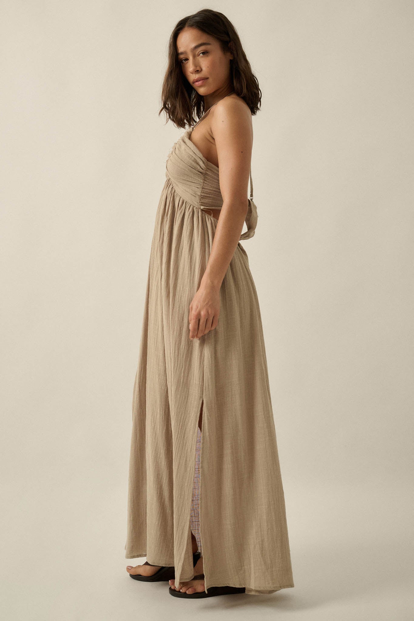 Forever Free Cotton Gauze Tie-Back Halter Maxi Dress - ShopPromesa