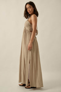 Forever Free Cotton Gauze Tie-Back Halter Maxi Dress - ShopPromesa