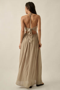 Forever Free Cotton Gauze Tie-Back Halter Maxi Dress - ShopPromesa