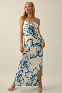 Royal Garden Floral Satin Cowl-Neck Maxi Dress - ShopPromesa