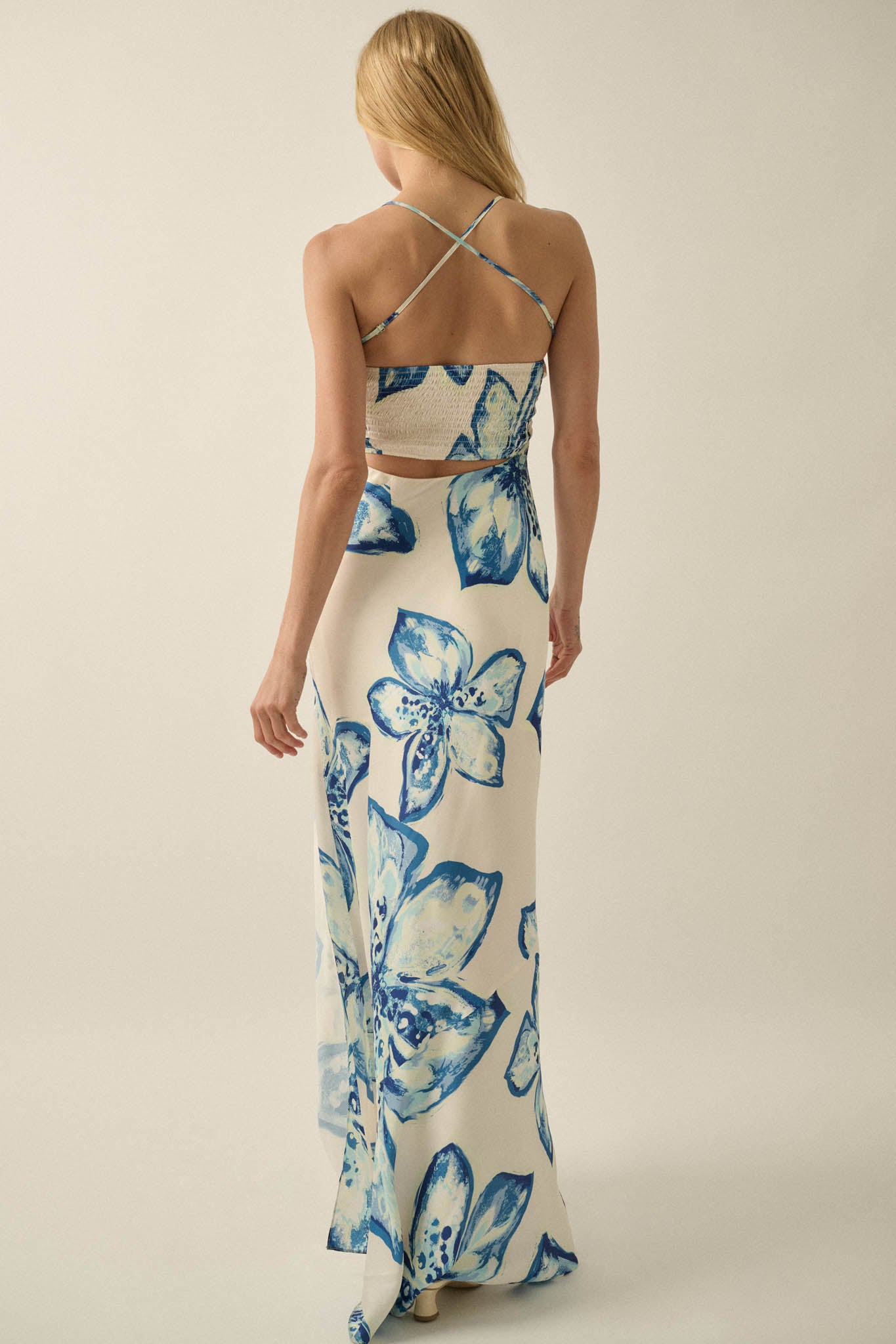 Royal Garden Floral Satin Cowl-Neck Maxi Dress - ShopPromesa