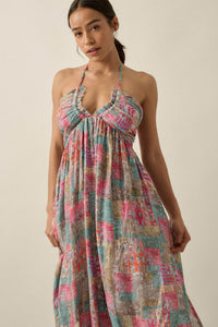 Mosaic Muse Abstract-Print Tie-Back Halter Maxi Dress - ShopPromesa