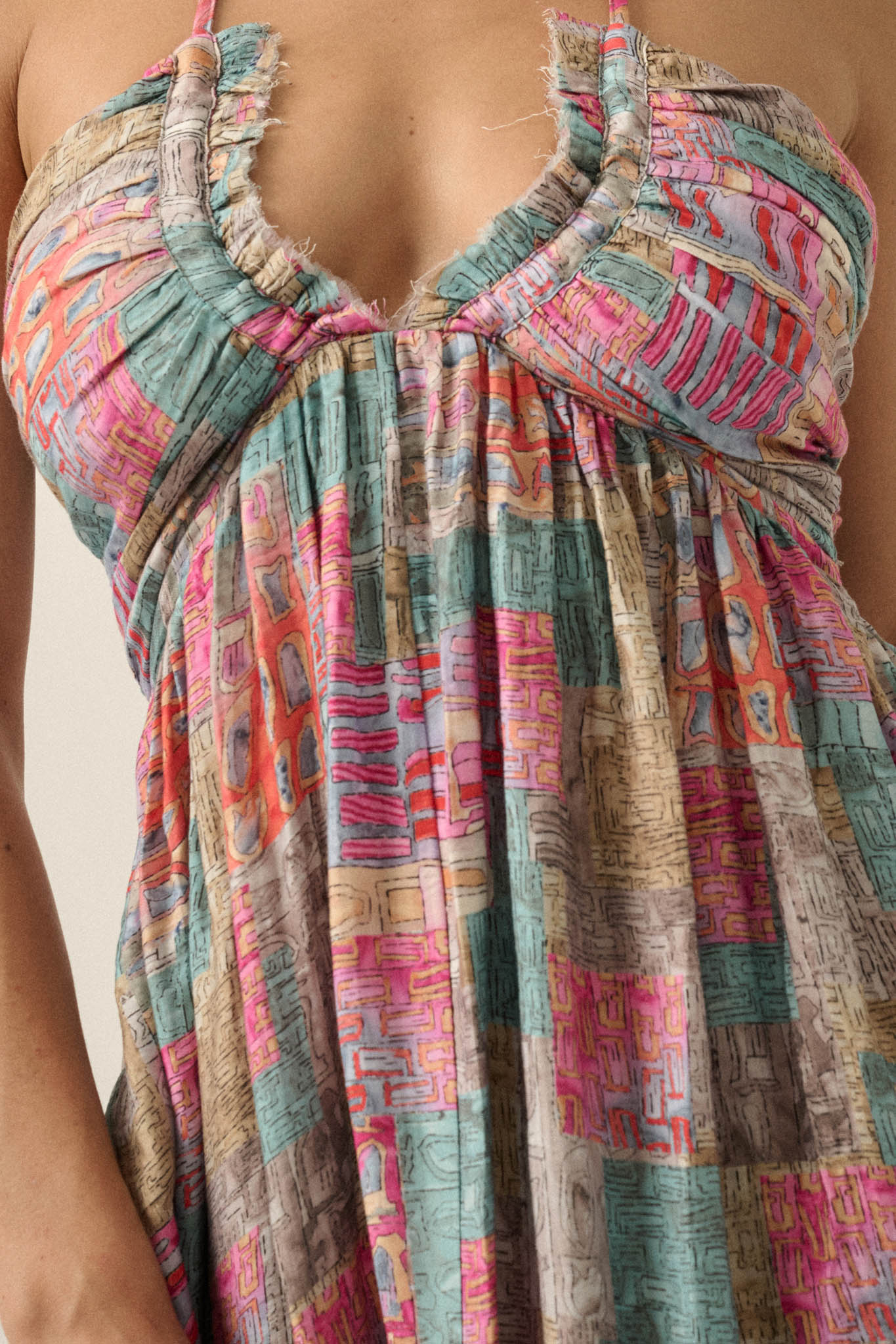 Mosaic Muse Abstract-Print Tie-Back Halter Maxi Dress - ShopPromesa