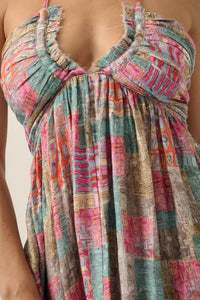 Mosaic Muse Abstract-Print Tie-Back Halter Maxi Dress - ShopPromesa