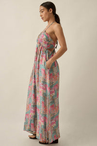 Mosaic Muse Abstract-Print Tie-Back Halter Maxi Dress - ShopPromesa