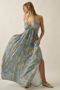Mosaic Muse Abstract-Print Tie-Back Halter Maxi Dress - ShopPromesa