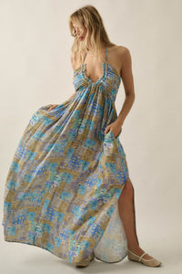Mosaic Muse Abstract-Print Tie-Back Halter Maxi Dress - ShopPromesa