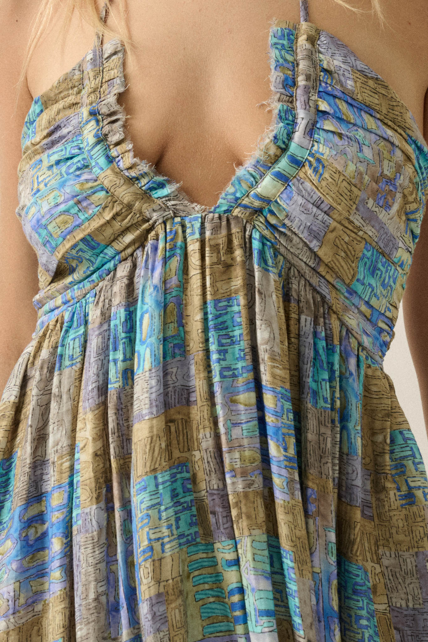Mosaic Muse Abstract-Print Tie-Back Halter Maxi Dress - ShopPromesa