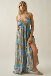 Mosaic Muse Abstract-Print Tie-Back Halter Maxi Dress - ShopPromesa