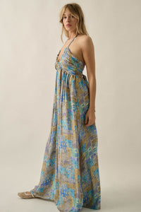 Mosaic Muse Abstract-Print Tie-Back Halter Maxi Dress - ShopPromesa